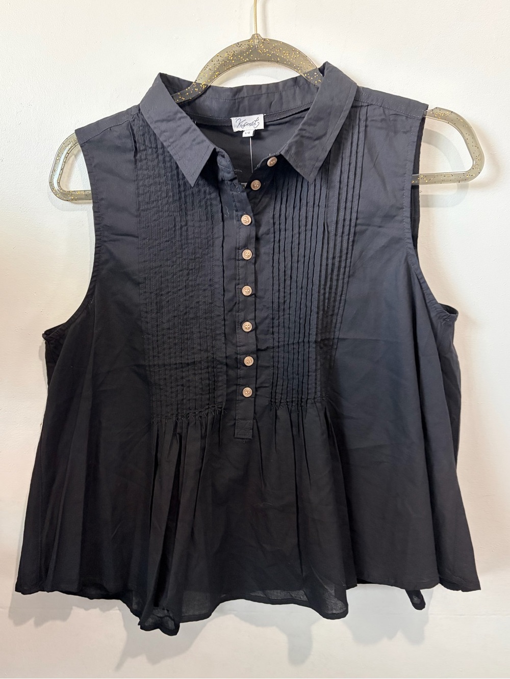 KISMET Shaina Black Pintuck Sleeveless Swing Top | L | NWT | 100% Cotton